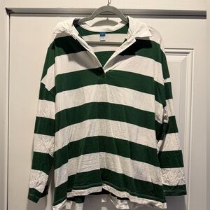Old Navy Green and White Striped Shirt